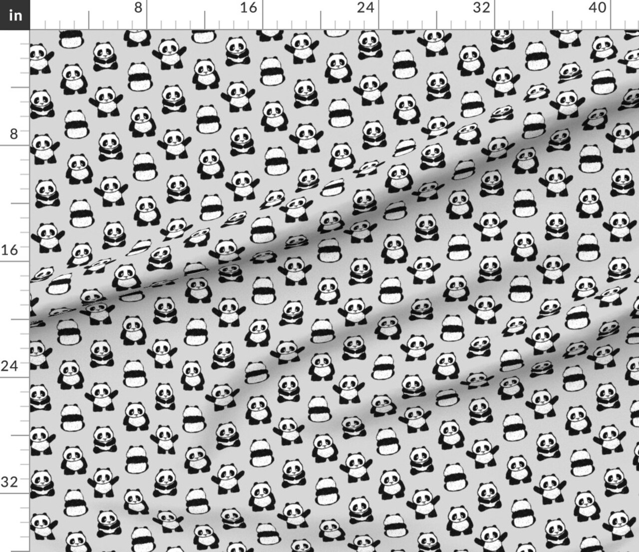 Various Fabrics by the Yard or Fat Quarter Pandas Panda Black White Monochrome Cute Trendy Custom Printed Fabric by Spoonflower